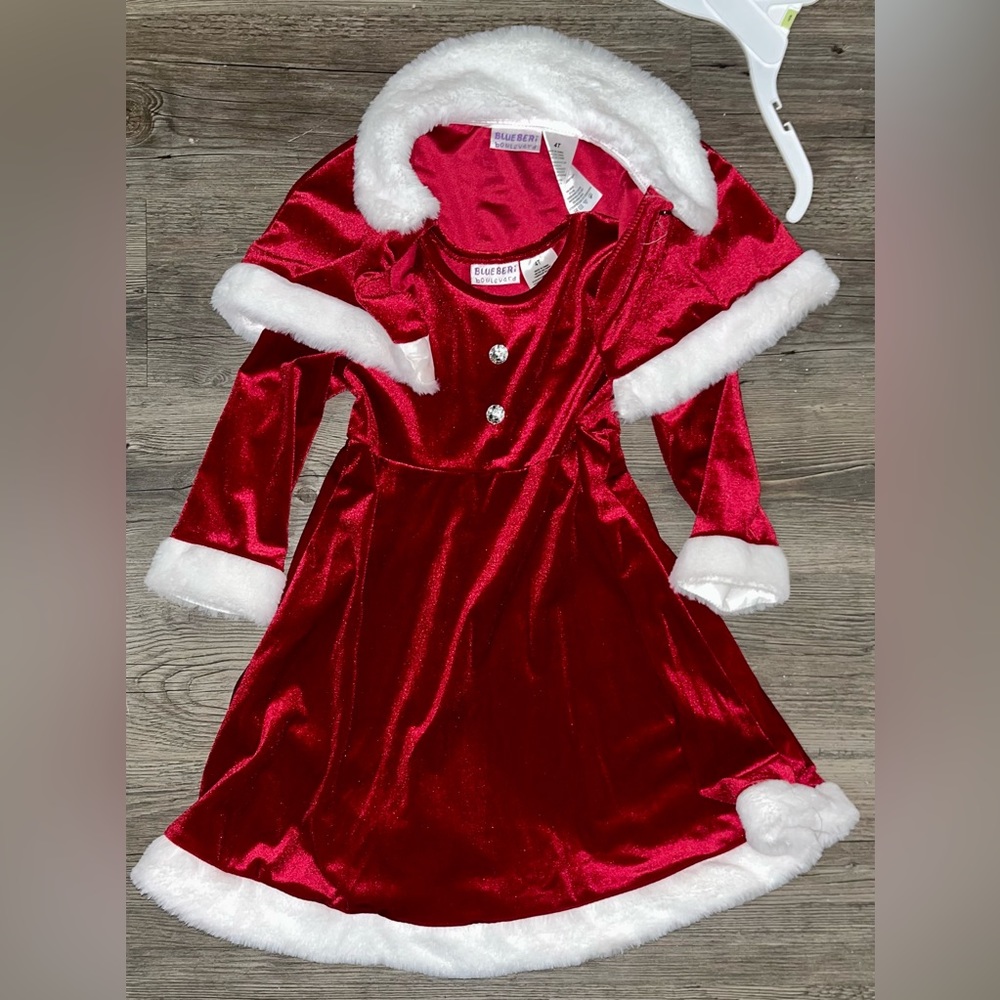 Blueberi Boulevard Girls 4T Long Sleeve Fit and Flair Santa Dress with Cape